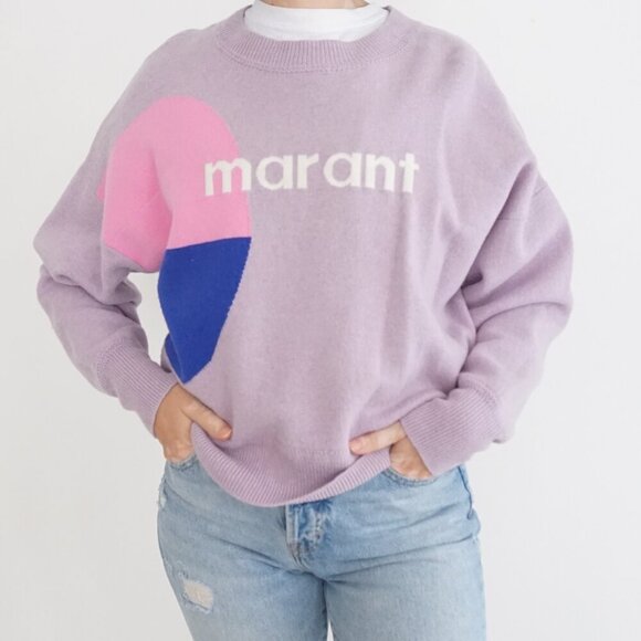 Isabel Marant Etoile Purple Pink Korbin Logo 45% Cotton 20% Wool Sweater 44 (M) - Picture 1 of 11